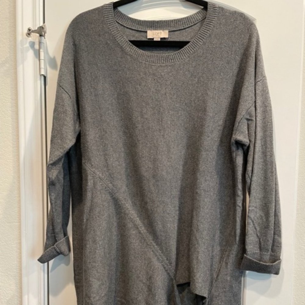 *New* LOFT Long Sleeve Gray Sweater with Tie - L